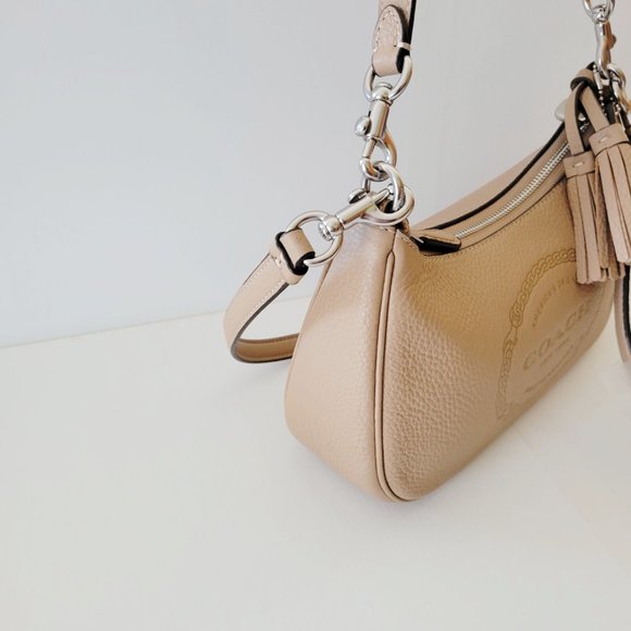 Coach CM084 Heritage Leather Teri Shoulder Bag Handbag Crossbody Taupe - Picture 4 of 7